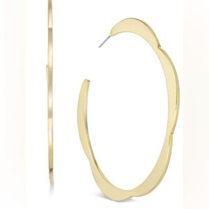 NEVER WORN! Kate Spade gold tone scalloped hoop medium earrings 2-1/2" #316
